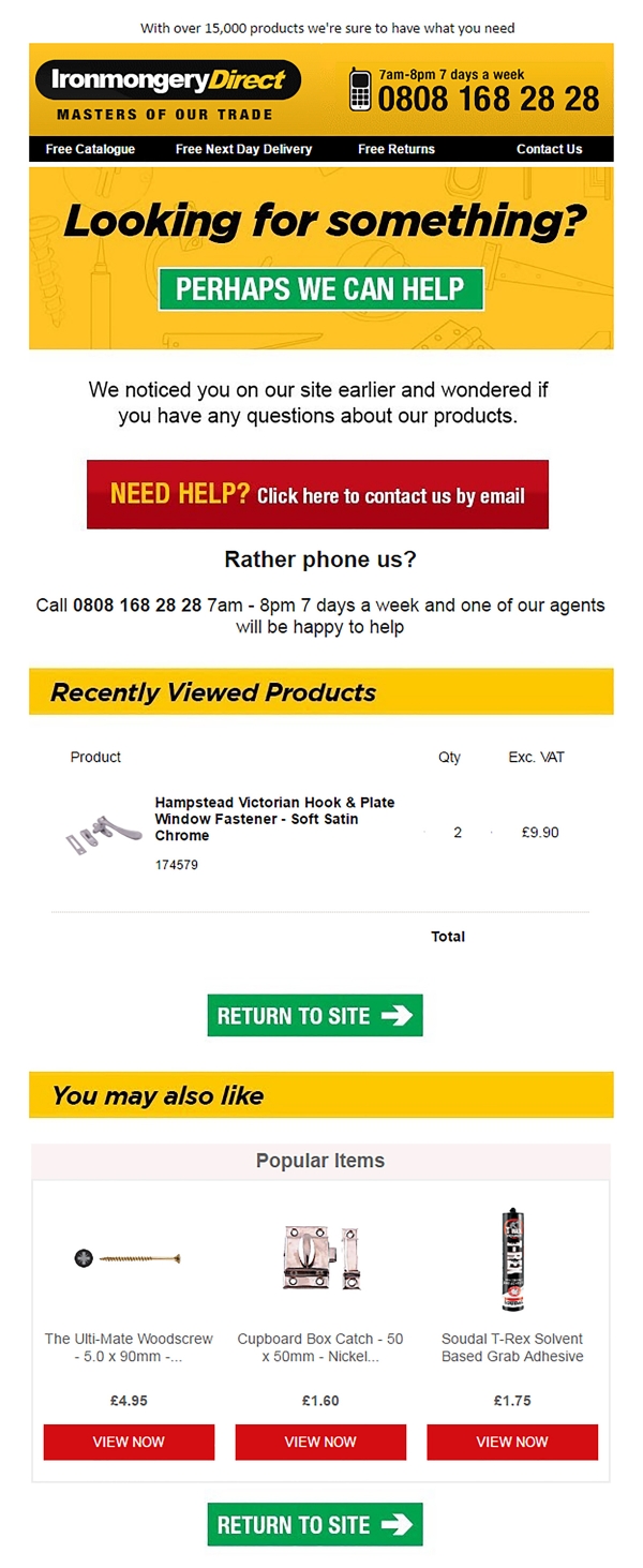 Cart abandonment email example