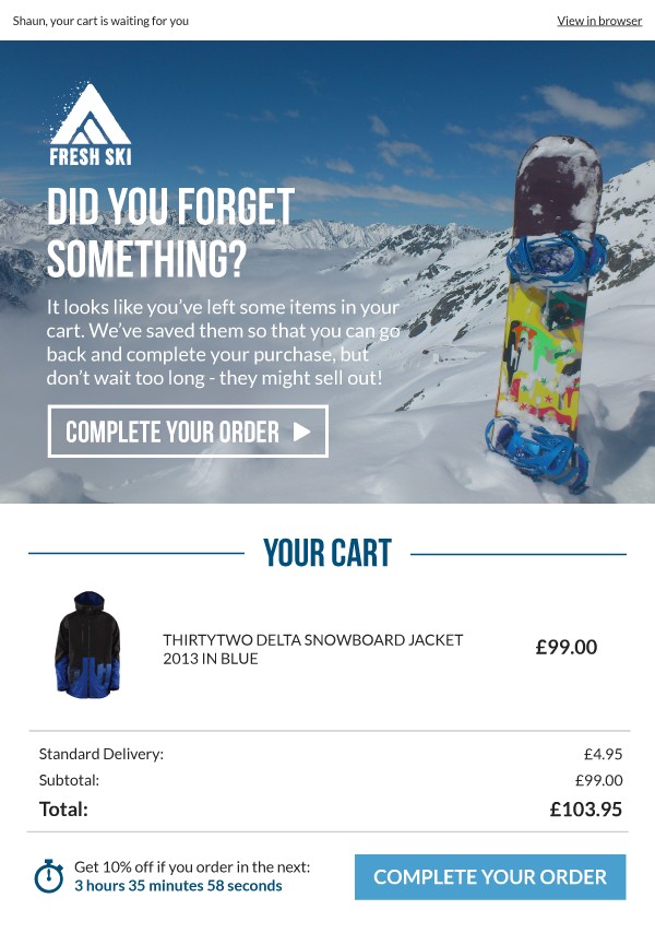Relevant triggered email content and offers can be tailored to a unique shopper's profile