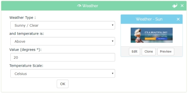 Show weather-related product recommendations based on the weather for the location of your customers